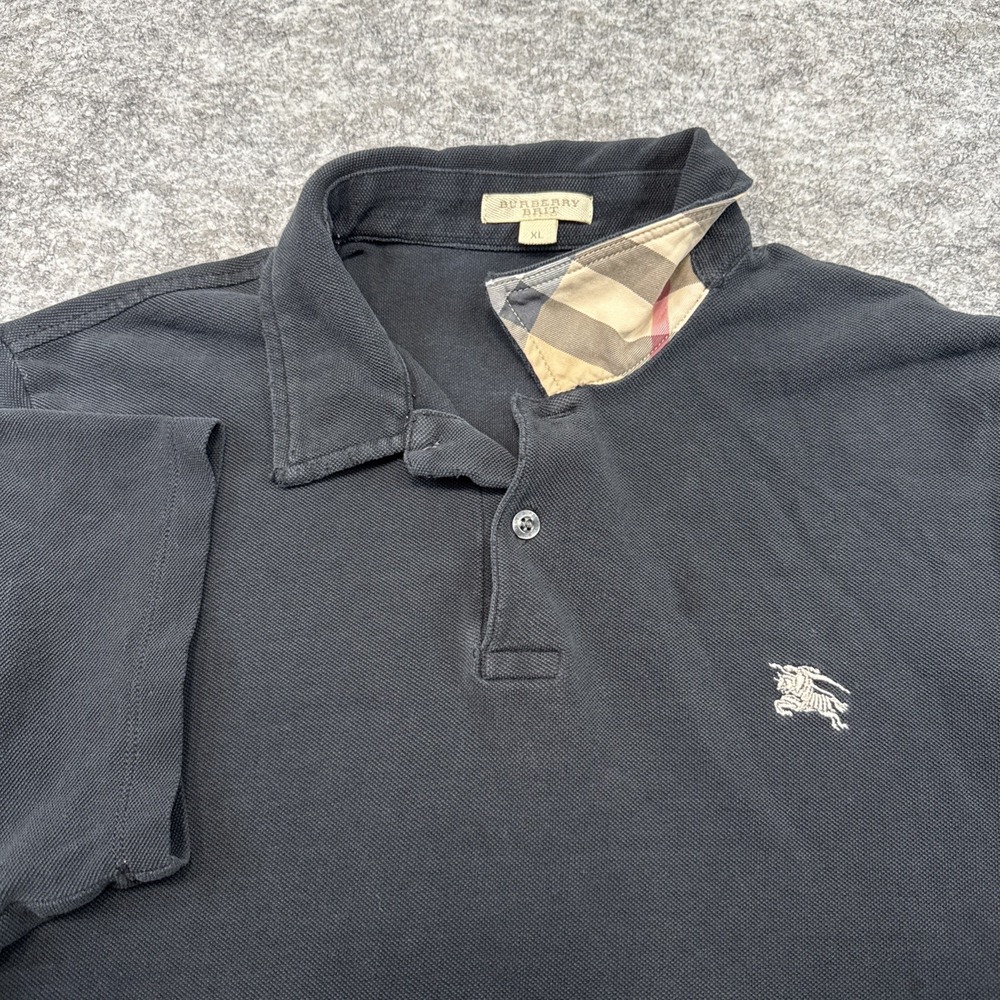 Burberry Brit nova check trim polo men's XL black embroidered logo short sleeve